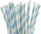 Papieren rietjes lichtblauw gestreept - 50 stuks - duurzaam, 100% composteerbaar