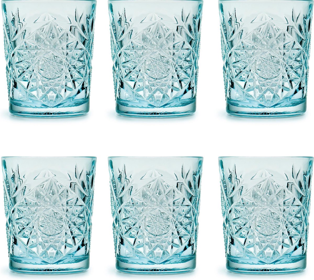 Libbey Drinkglas Hobstar Sky Blue – 355 ml/ 35,5 cl - 6 stuks - vintage design - vaatwasserbestendig - hoge kwaliteit - Libbey