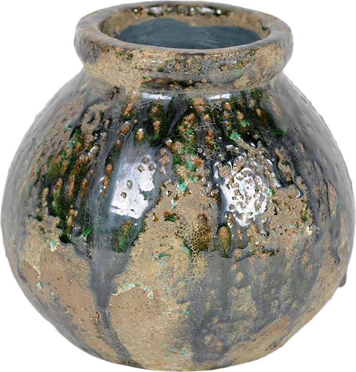 Rasteli Vaas Bol Groen-Beige-Gemêleerd D 21 cm H 18.5 cm