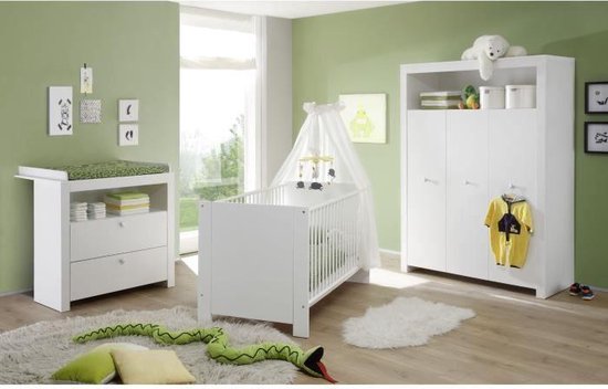 OLIVIA Complete babykamer: bed 70x140 cm + kledingkast + dressoir - wit