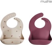 Mushie siliconen slab | rainbow + dusty rose | bibs | met opvangbakje | slabbetje