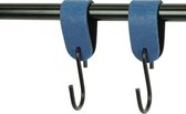 2x Leren S-haak hangers - Handles and more® | BLAUW - maat S (Leren S-haken - S haken - handdoekkaakje - kapstokhaak - ophanghaken)