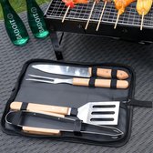 Decopatent® 5 Delig BBQ Gereedschapset in Draagtas - Barbeque accessoires Set - Grill - Barbeque Tang Spatel Mes Vork - Rvs - Hout