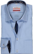 MARVELIS modern fit overhemd - mouwlengte 7 - lichtblauw structuur (contrast) - Strijkvrij - Boordmaat: 40