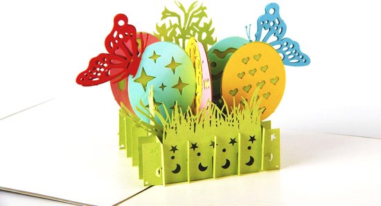 3D Paaskaart vlinders en gekleurde Paaseieren uitnodiging pop up wenskaart
