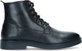 Manfield - Heren - Zwarte leren veterboots - Maat 45