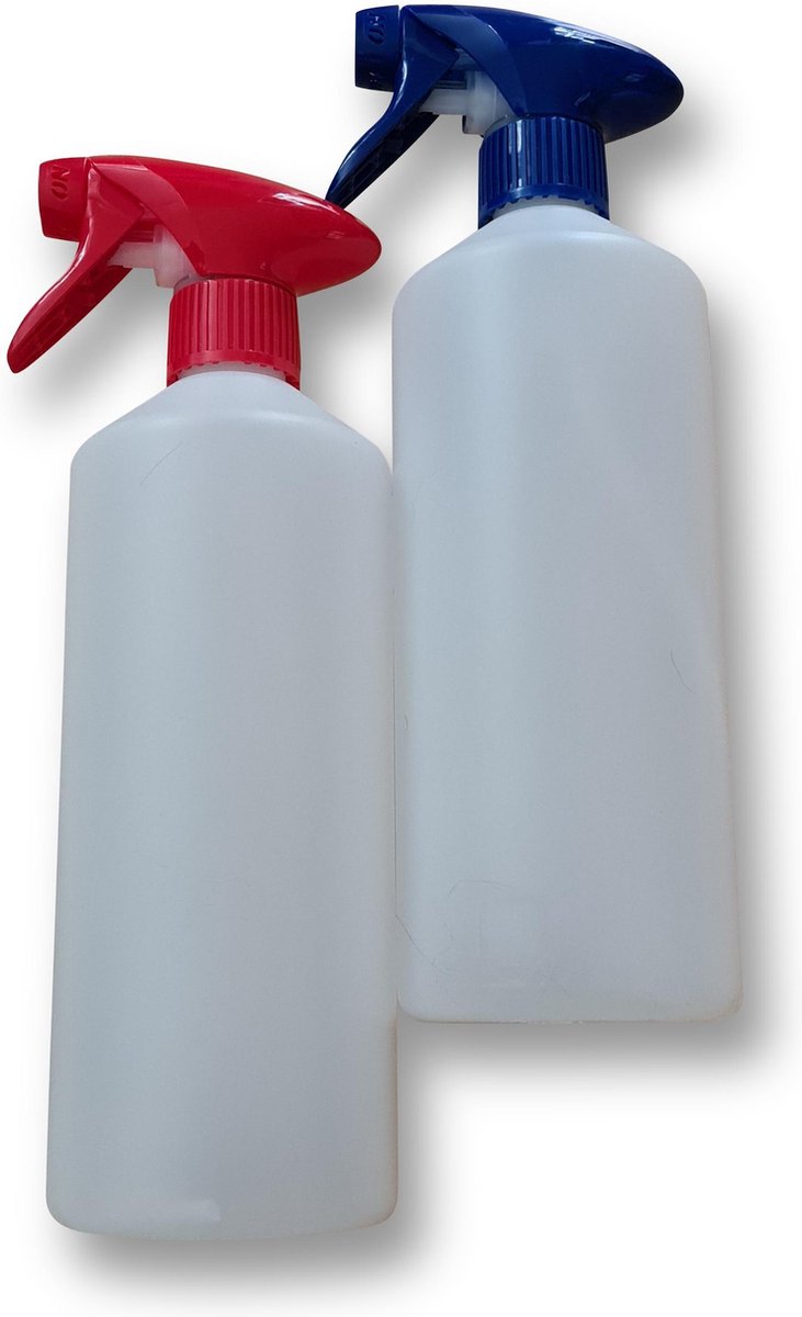 Set van 2 lege sprayflacons 750ml | Professionele afsluitbare spraykop | 1 Rode - 1 Blauwe spraykop