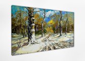 Weg naar een winter bos 60x40 cm, Kunst schilderij Afgedrukt op Canvas 100% katoen uitgerekt op het frame van hoge kwaliteit, muurhanger geïnstalleerd.