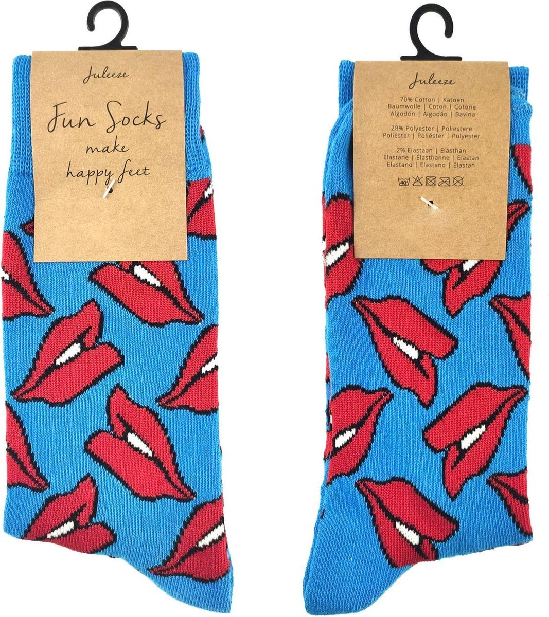 Juleeze Grappige Sokken Unisex maat 35-38 Rood, Blauw Katoen, Polyester Lippen Dames Heren Sokken Grappige Sokken