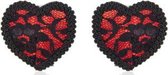 Tepelcover zwart/rood kanten hart | Versiering - Sexy - Sticker