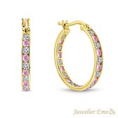 Juwelier Emo - 14 Karaat Gouden Kinderoorbellen meisje met Roze Zirkonia stenen – KIDS – 20 mm