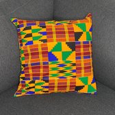 Afrikaans kussen | Oranje kente - Sierkussen 45x45 - 100% Katoen | Sierkussens 45x45 Kussenhoes | Binnenkussen 45 x 45 | Tribal kussen | African pillow