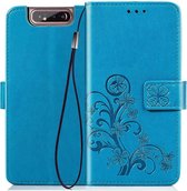 Samsung Galaxy A80 Bookcase - Blauw - Bloemen - Portemonnee Hoesje - Pasjeshouder