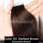 Tape Hair Extensions kleur 2 darkest brown  Stikker 50gram/2,5gram stuk dik&volle punten