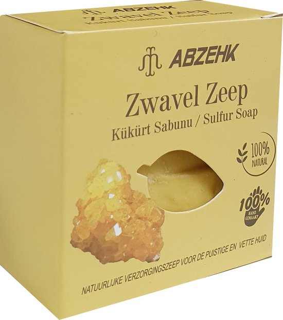 Abzehk Zwavel Zeep (Sulfur Soap). 100% Handmade and Natural. Inhoud 150gr + 10gr EXTRA