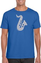 Zilveren saxofoon / muziek t-shirt / kleding - blauw - voor heren - muziek shirts / muziek liefhebber / saxofonisten / jazz / outfit XL