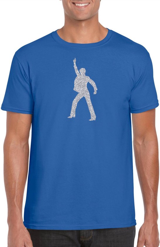 Zilveren disco t-shirt / kleding - blauw - voor heren - muziek shirts / discothema / 70s / 80s / outfit XL