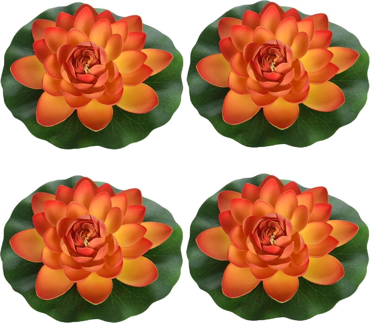4x Oranje drijvende kunst waterlelie bloemen 26 cm Tuinaccessoires Vijverbenodigdheden Vijverdecoratie Nep kunst bloemen planten Waterlelies