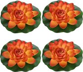 4x Oranje drijvende kunst waterlelie bloemen 26 cm - Tuinaccessoires - Vijverbenodigdheden - Vijverdecoratie - Nep/kunst bloemen/planten - Waterlelies