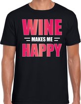 Wine makes me happy / Wijn maakt me gelukkig drank t-shirt zwart voor heren - wijn drink shirt - themafeest / wijnproeverij outfit L