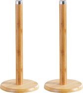 2x Bamboe houten keukenrolhouders rond 14 x 32 cm - Keukenpapier/keukenrol houders - Houders/standaards voor in de keuken