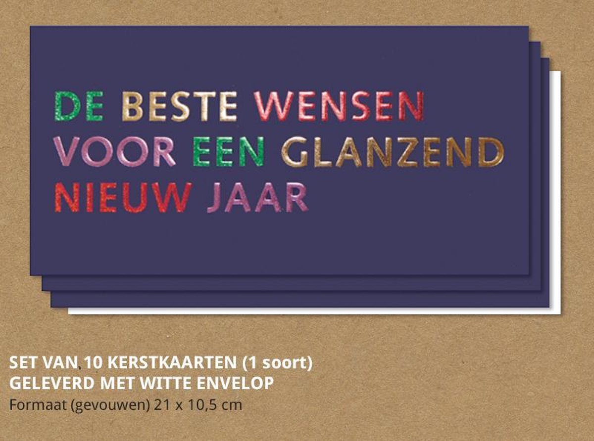 Luxe Nieuwjaarskaarten met enveloppen, 4 kleuren folie - 10 stuks