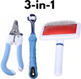 3-in-1 Hondenverzorging Set | Tandenborstel + (Veilige) Nagelknipper + Borstel | Verzorgingsset Honden Hondenverzorgingsset | Puppy Puppies Gebit Huid Haar Nagels Gezondheid | Puppyverzorging