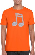 Zilveren muziek noot  / muziek feest t-shirt / kleding - oranje - voor heren - muziek shirts / muziek liefhebber / outfit 2XL