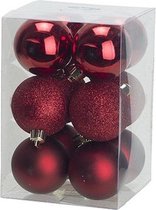 12x Donkerrode kunststof kerstballen 6 cm - Mat/glans - Onbreekbare plastic kerstballen - Kerstboomversiering donkerrood