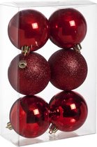 6x Rode kunststof kerstballen 8 cm - Mat/glans/glitter - Onbreekbare plastic kerstballen - Kerstboomversiering rood