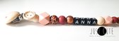 Speenkoord met naam - Just Cute - luipaard - roest - peach - meisje - kraamcadeau - Anna