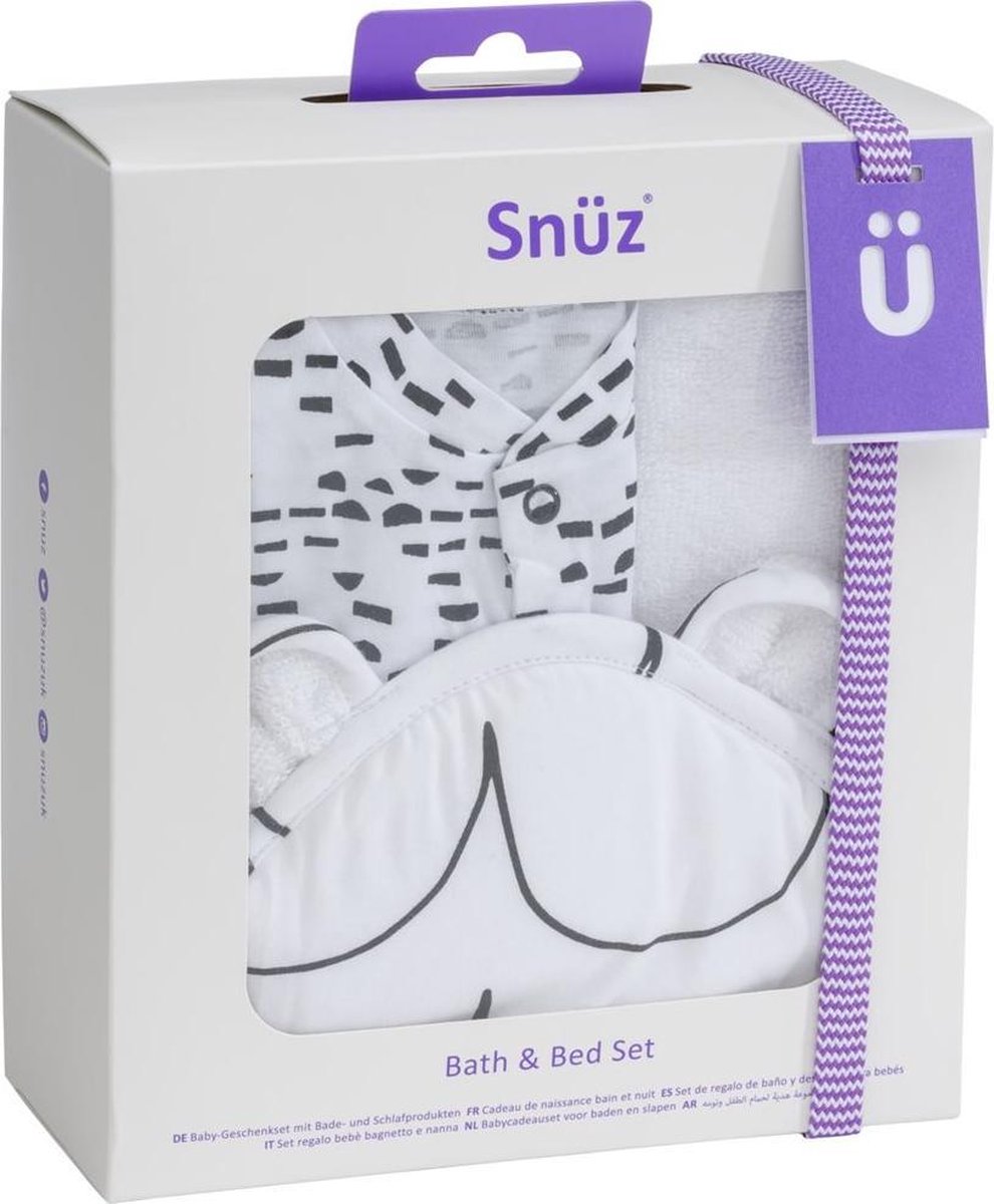 Snuz Baby bad en bed set  - Wave mono - handdoek en slaappakje