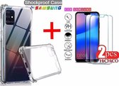 SAMSUNG A70 Hoes shock Proof Transparant (Siliconen TPU Soft Case) + 2Pcs Screenprotector Tempered Glass - HiCHiCO