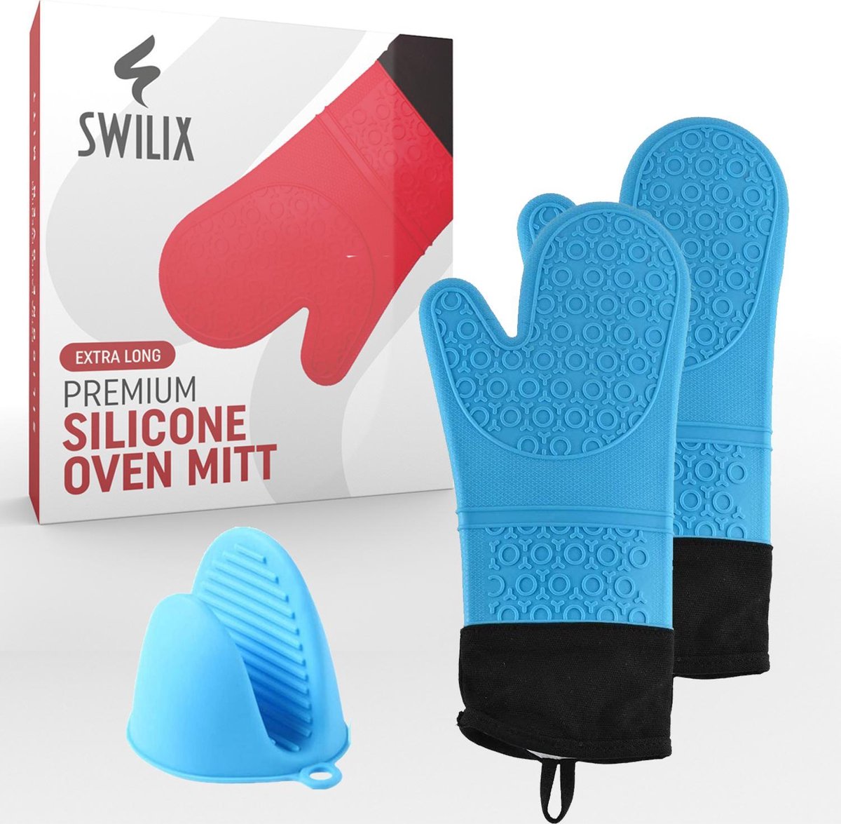 SWILIX ® Ovenwanten 2 stuks - Ovenhandschoenen - Siliconen Ovenwant - BBQ handschoen - Extra Lang - Blauw - SWILIX