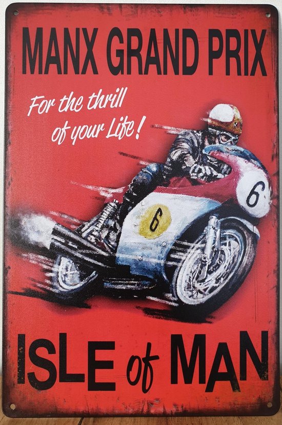 Isle Of Man Grand prix Reclamebord van metaal METALEN-WANDBORD - MUURPLAAT - VINTAGE - RETRO - HORECA- BORD-WANDDECORATIE -TEKSTBORD - DECORATIEBORD - RECLAMEPLAAT - WANDPLAAT - NOSTALGIE -CAFE- BAR -MANCAVE- KROEG- MAN CAVE