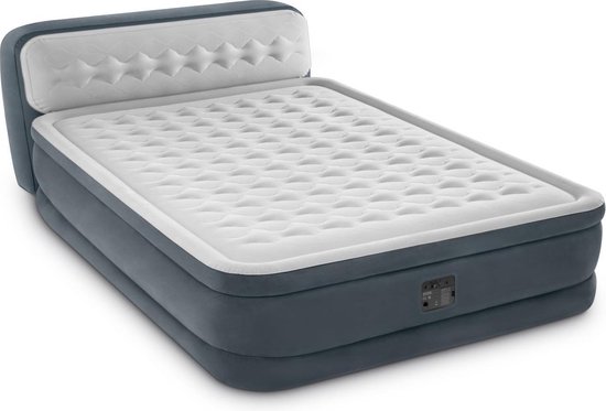 Intex luchtbed Ultra Plush met hoofdbord - 2 persoons - 152 x 236 x 86 cm - grijs - met ingebouwde pomp (incl. Reparatiekit)