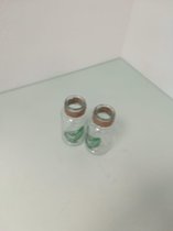 Waxinelichthouder - glas - 2 stuks - met 3 groene takjes als opdruk