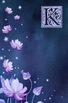 K: Monogram Initial Notebook with Purple floral design