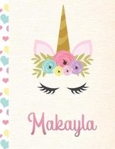 Makayla: Personalized Unicorn Primary Handwriting Notebook For Girls With Pink Name - Dotted Midline Handwriting Practice Paper