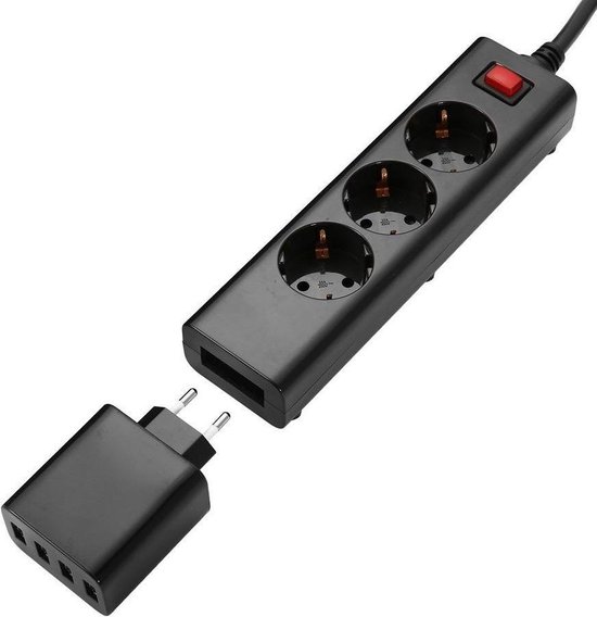 Allteq - Stekkerdoos met schakelaar en USB - 3-voudig - Zwart - 1.5 meter |  bol.com