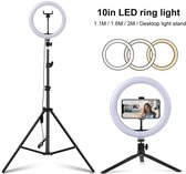 Ringlamp | Ronde lamp | Led Pro Ringlamp met statief (verstelbaar) Ring Flitser incl telefoonhouder - 26 cm/10 inch -186 cm hoog | USB | Flitser | Ring lamp | Tik Tok | Make-up light | Studio