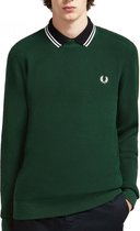 Fred Perry - Waffle Textured Crew Neck Jumper - Evergreen - S - Groen