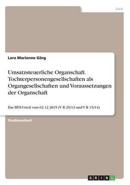 Umsatzsteuerliche Organschaft. Tochterpersonengesellschaften ... - cover