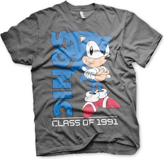Grijs T-shirt met opdruk van Sonic The Hedgehog en de tekst "SONIC CLASS OF 1991".