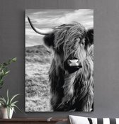 HIP ORGNL Schilderij Highlander – Schotse Hooglander koe - 80x120cm - Wanddecoratie dieren - Zwart wit