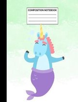 Composition Notebook: Unicorn Wearing Purple Mermaid Tail Wide Ruled Lined Note Book - Cute Mint Green Journal with Lines for Kids, Teens, S