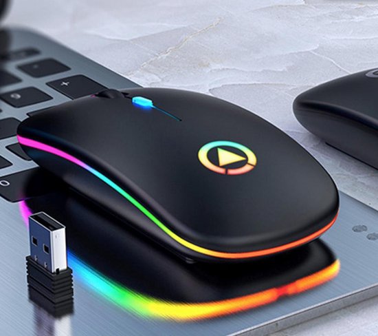 Zwart | Draadloze Muis | Bluetooth | Led Light 7 Kleuren |