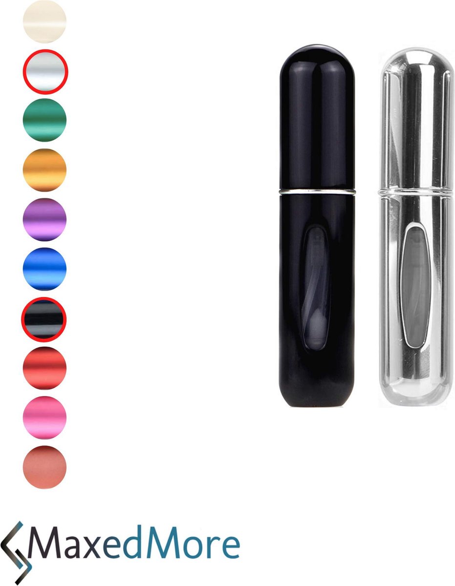 Mini Parfum Flesje 2-PACK zwart en zilver| Lipstick Formaat Navulbare Parfum Verstuiver
