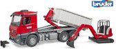 Bruder - MB Actros Truck with Roll-off container + Schaeff HR16 Mini Excavator (BR3624)