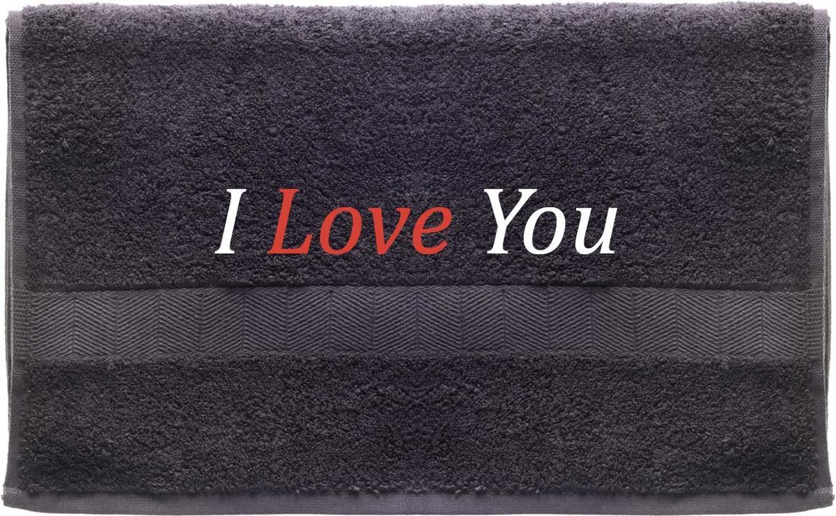 Handdoek - ILoveyou - 100x50cm - Grijs